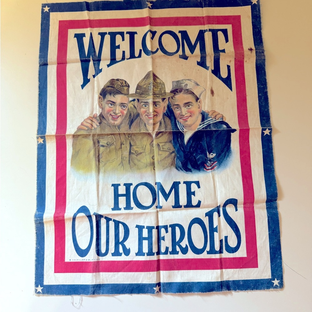 WWI, Lithograph on Canvas 1919, “Welcome Home Our Heroes”